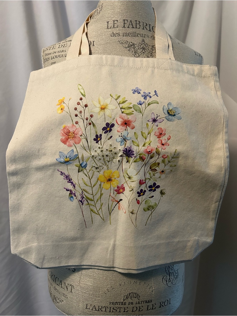 Canvas Tote Bag with Watercolor Wildflower Bouquet